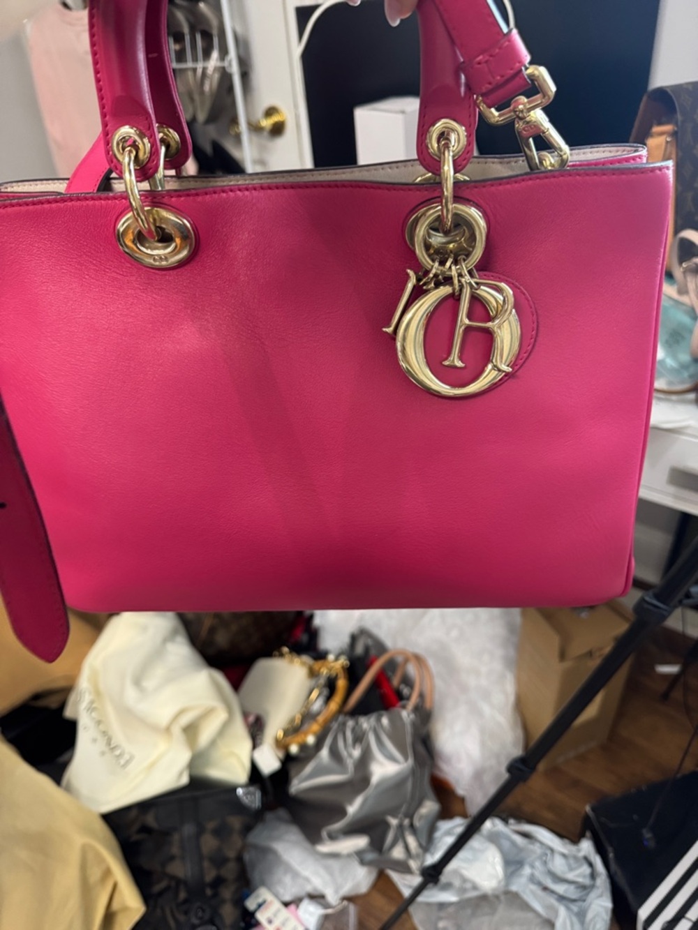 Dior Hot Pink Satchel with Gold Hardware